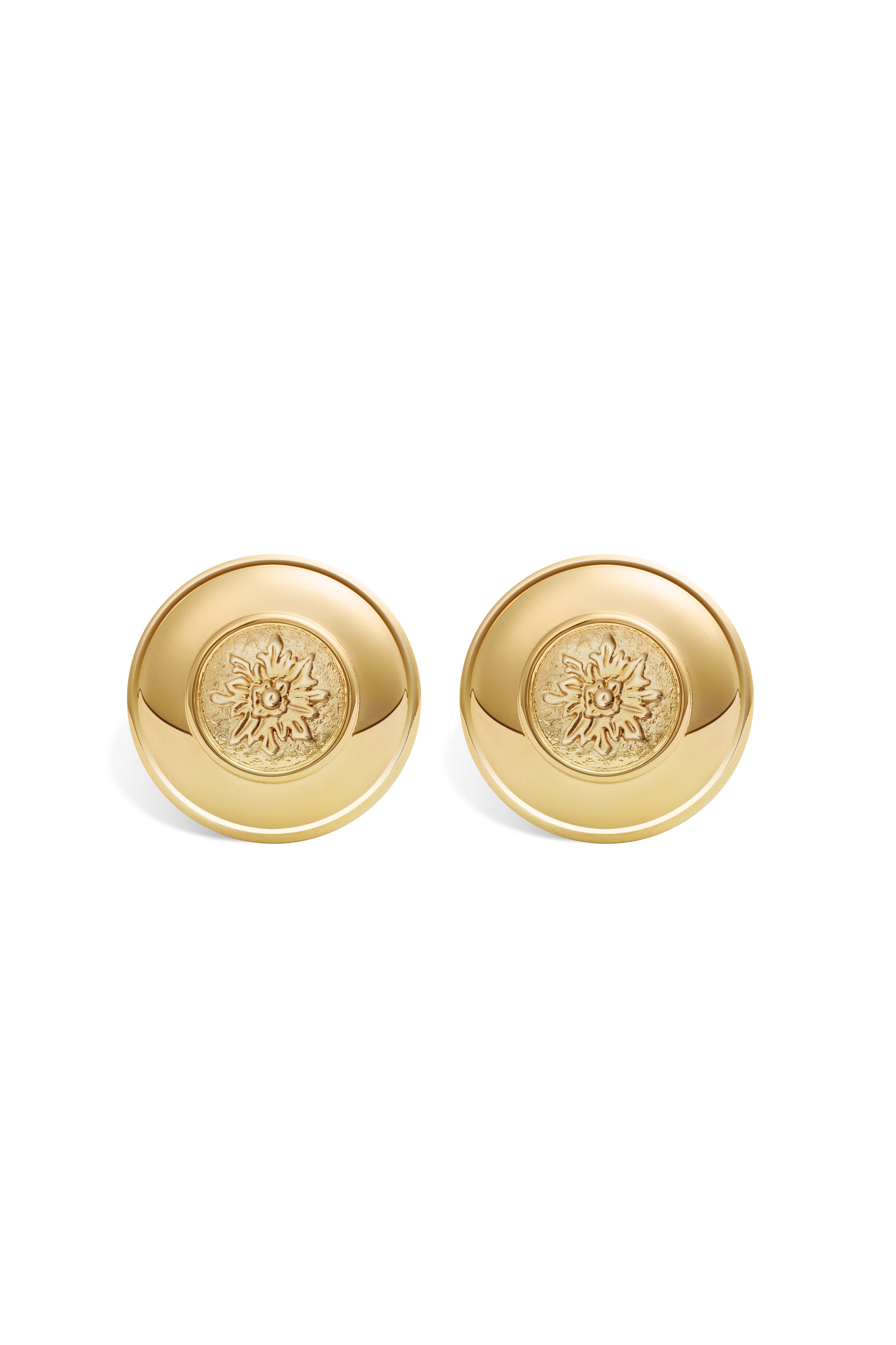 Pair of gold earrings with a floral design on a white background ,Lita earrings- demnéa